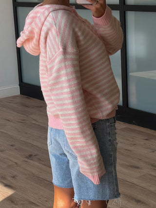 Aylia Zip-Up Hoodie | Ballet Pink Stripe