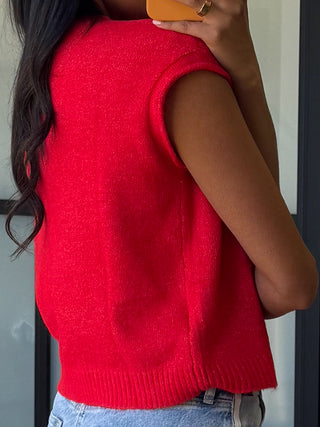 Zuri Button-Front Knit Top | Cherry | RESTOCK