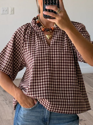 Bodhi Plaid V-Neck Blouse | Bordeaux