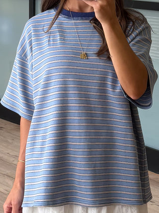 Cannon Stripe Boyfriend Tee | Blue | RESTOCK