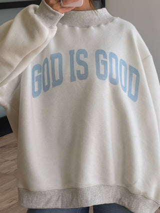 "JESUS" Mock Neck Sweatshirt | Sky