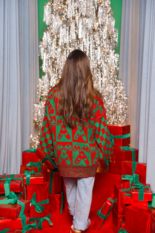 Oversized Checkered Candy Cane Sweater | Green/Red | +Plus Available