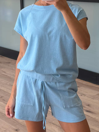 At Home Tee + Shorts Set | Sky Blue