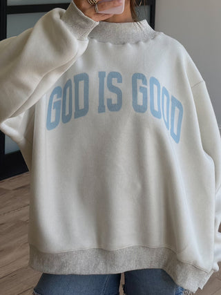 "JESUS" Mock Neck Sweatshirt | Sky