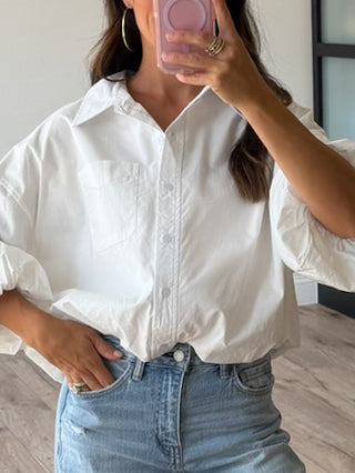 Priscilla Bubble Button-Down Top
