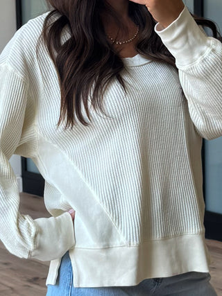 Banner Waffle Knit Top | Ivory