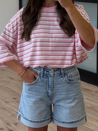 Santos Stripe Boyfriend Tee | Rose Kiss