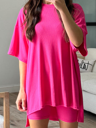 Novi Ribbed Tee + Shorts Set | Fuchsia | +Plus Available
