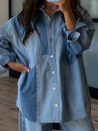 Bleu Denim Colorblock Shacket