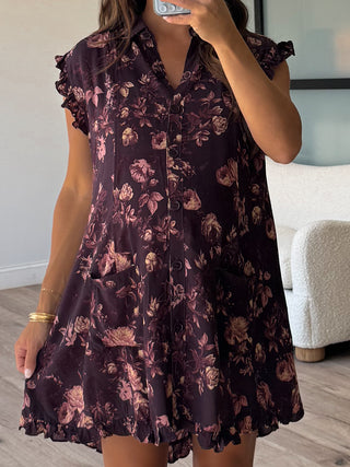 Evelyn Flutter Dress | Plum Floral | +Plus Available