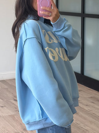 "Jesus Saves" Mock Neck Sweatshirt | Sky