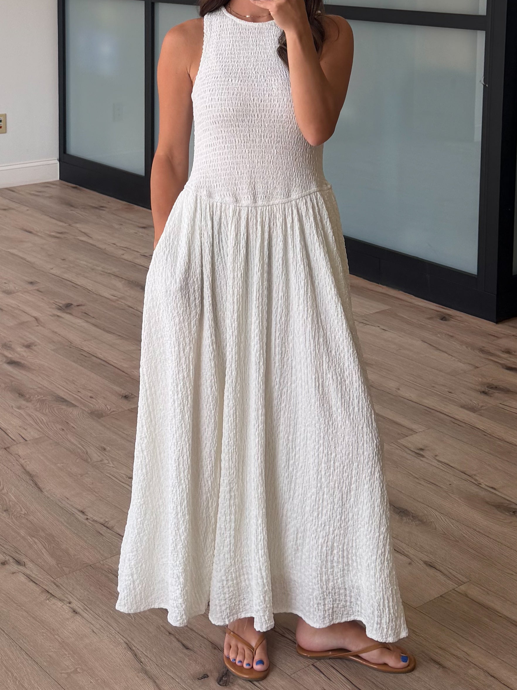white smocked dress Ophelia Smocked Dress