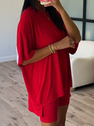 Novi Ribbed Tee + Shorts Set | Cherry | +Plus Available