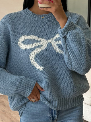 All Tied Up Bow Sweater | Dusty Blue