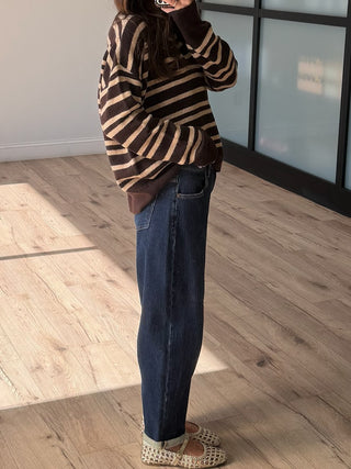 All Lined Up Knit Sweater | Cafe Mocha
