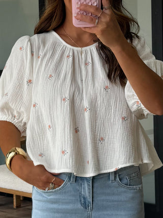 Melinda Puff Sleeve Top | White