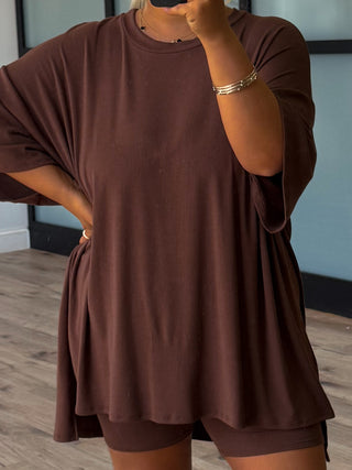Novi Ribbed Tee + Shorts Set | Chocolate | +Plus Available | RESTOCK