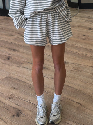 Settle In Stripe Lounge Shorts | Grey