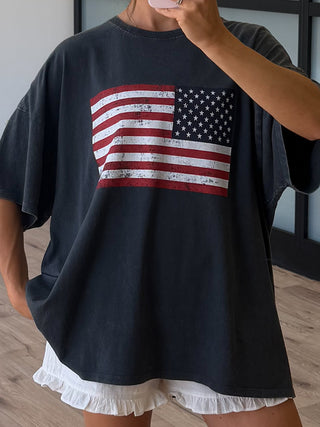 Freedom Flag Oversized Tee | Charcoal