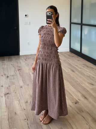 Margaux Smocked Maxi Dress | Burgundy Plaid