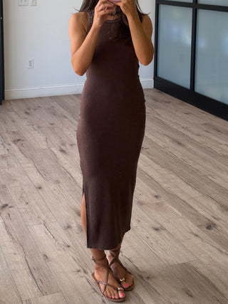 Burnout Ribbed Tank Dress | Espresso