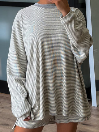 Easy Going Ribbed Stripe Pullover | Grey | +Plus Available