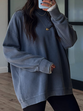 Oak Park Mineral Wash Pullover | Dusty Navy