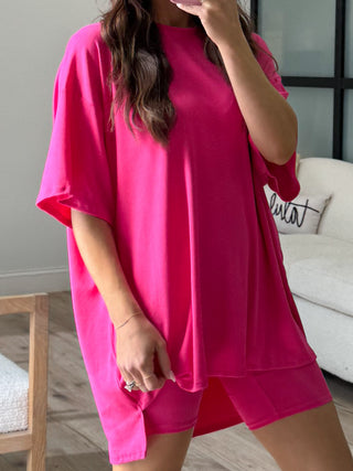 Novi Ribbed Tee + Shorts Set | Fuchsia | +Plus Available