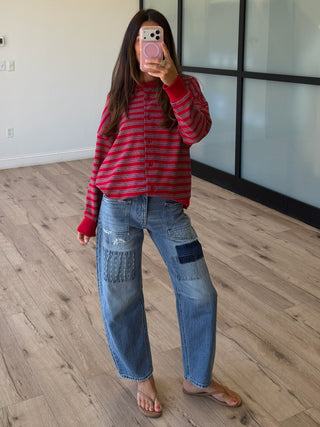 Stitched Together Barrel Jeans