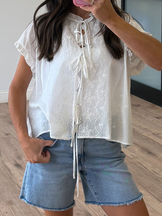Lizbeth Front-Tie Eyelet Top