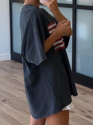 Freedom Flag Oversized Tee | Charcoal