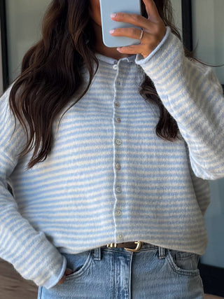 Isla Cardigan | Mini Striped Pale Blue