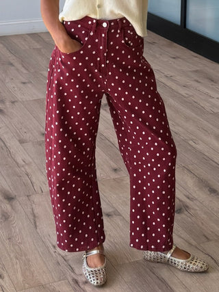 Dot Rally Barrel Pants | Burgundy