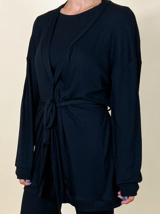 Downtime Ribbed Robe | Black | +Plus Available | FINAL SALE