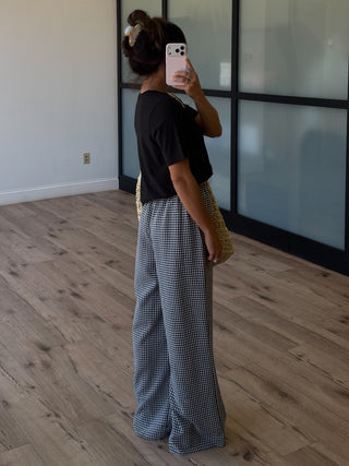Gingham Leisure Wide-Leg Pants | Black
