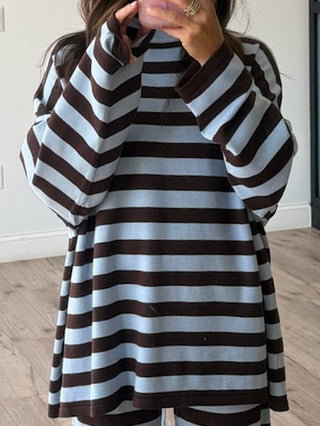 Hidden Hills Stripe Mock Neck Top | Cocoa Breeze
