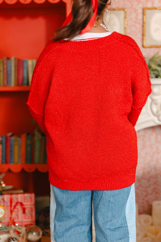 Lev Textured Cardigan | Red | +Plus Available