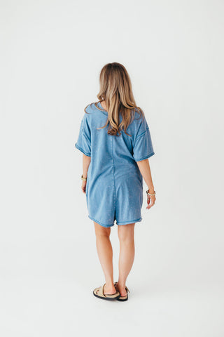 Mineral Wash Casual Romper | Steel Blue | +Plus Available