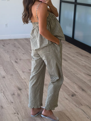 Claudine Plaid Tank + Pants Set | Olive