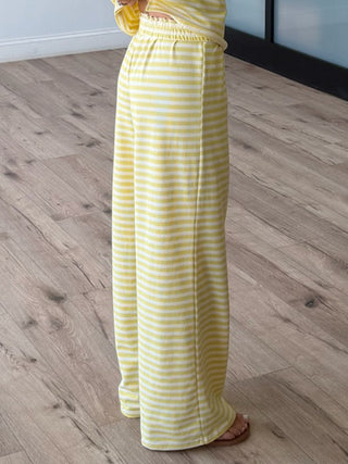 Miah Ribbed Knit Wide Leg Pants | Canary | RESTOCK