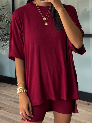 Novi Ribbed Tee + Shorts Set | Burgundy | +Plus Available