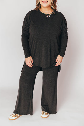 Ally Long Sleeve + Cropped Pants Set | Charcoal | +Plus Available