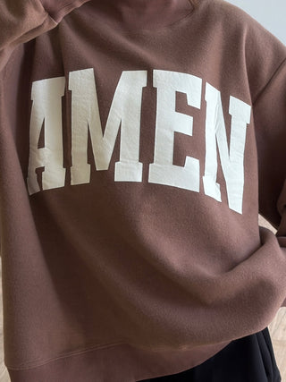 "WWJD/AMEN" Mock Neck Sweatshirt | Chocolate