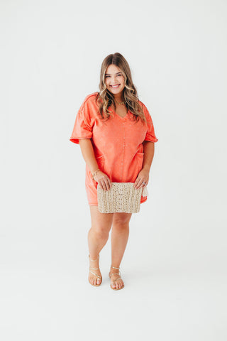 Mineral Wash Casual Romper | Coral