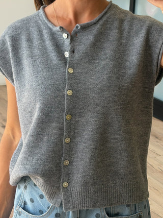 Elsie Button-Front Knit Vest | Grey