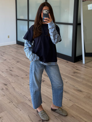 Boyfriend Layered Long Sleeve Tee | Navy
