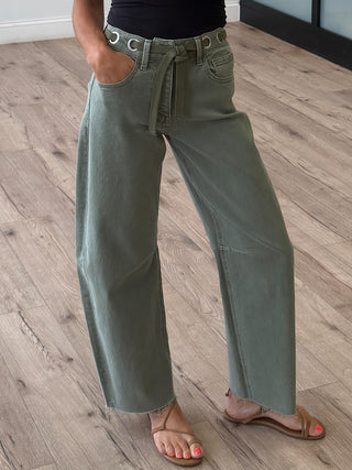 Byron Drawstring Barrel Jeans | Olive