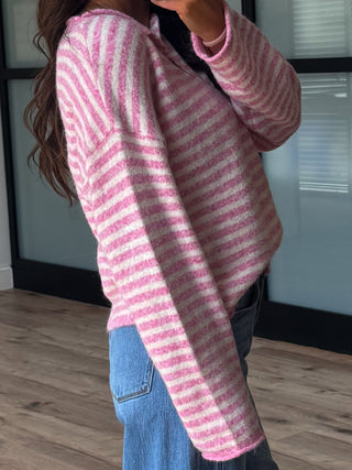 Henley Isla Stripe Sweater | Bubblegum
