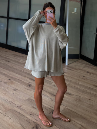 Easy Going Ribbed Stripe Pullover | Grey | +Plus Available