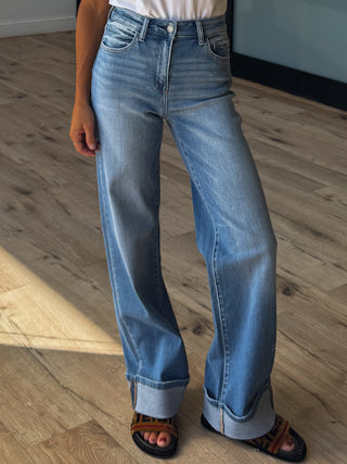 Merritt Wide-Leg Cuff Jeans